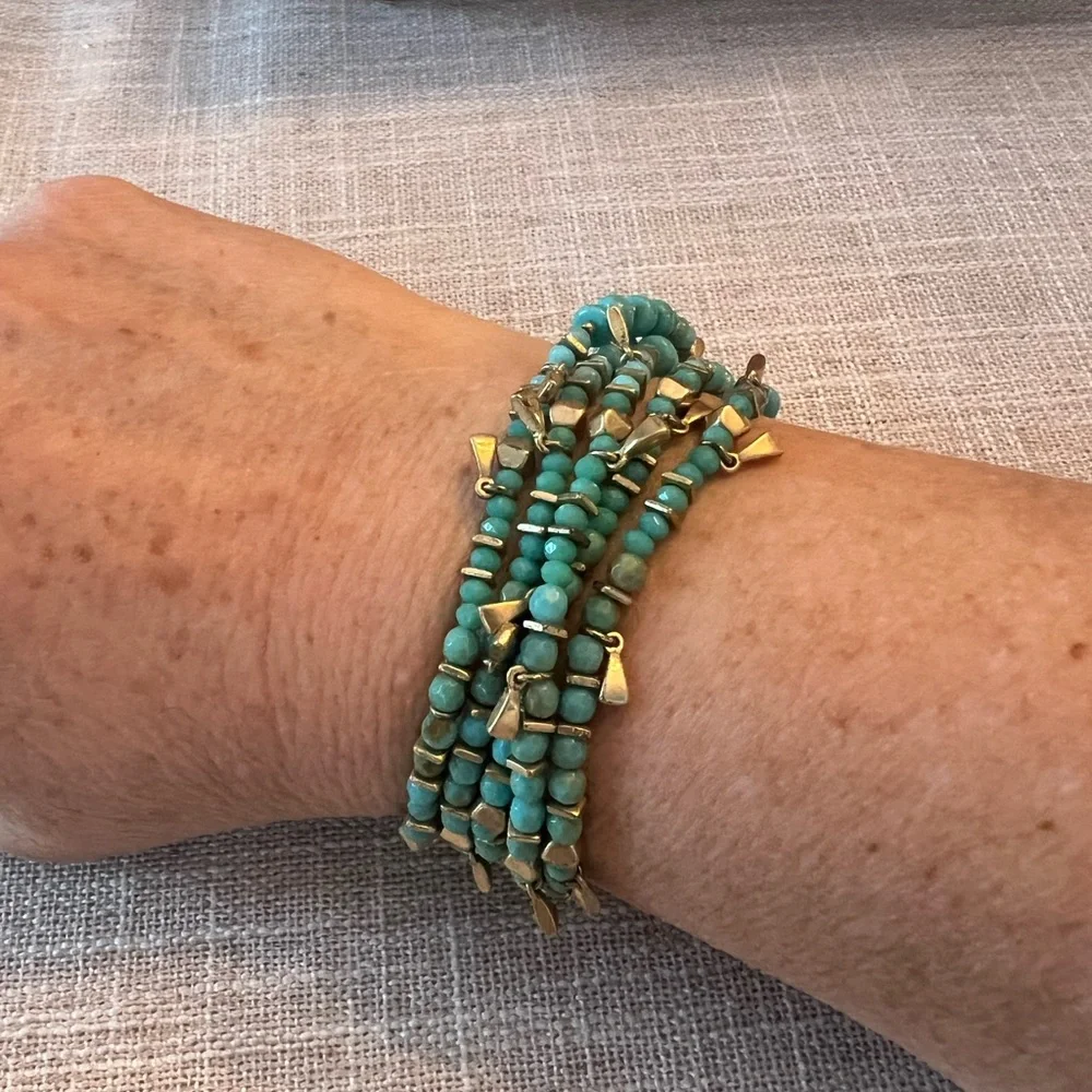 Stella & Dot Turquoise and Gold Beaded versatile Necklace or bracelet - Picture 3 of 6